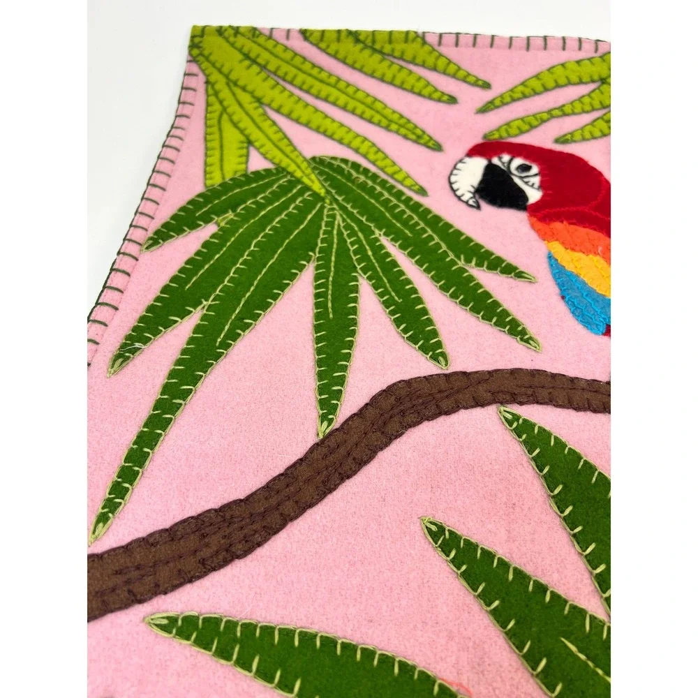 Jan Constantine England Parrot Embroidered Pink Felt‎ Pillow Cover Decor